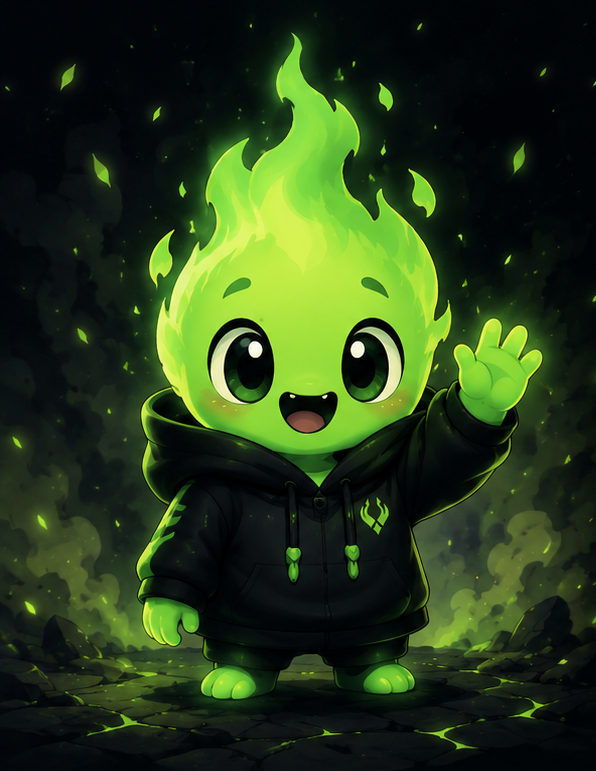 Mascote do HAVEN - foguinho verde